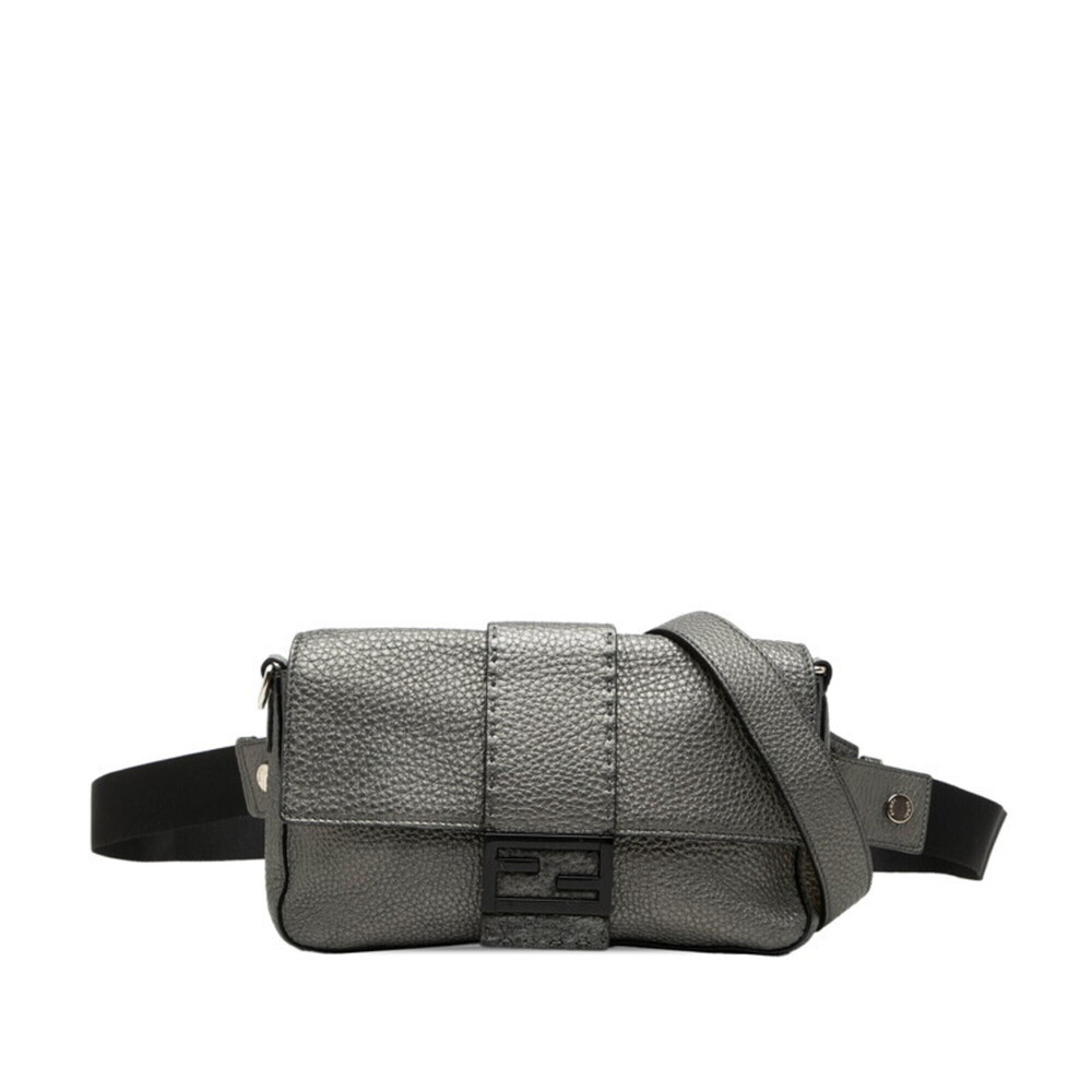 Fendi Selleria Mamma Baguette Body Bag Waist Shoulder 2WAY 7VA472 Gray Leathe...